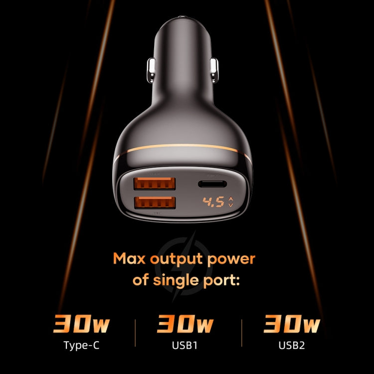 ROCK C301 60W Smart Digital Display Three Ports Car Charger(Black) - Car Charger by ROCK | Online Shopping South Africa | PMC Jewellery