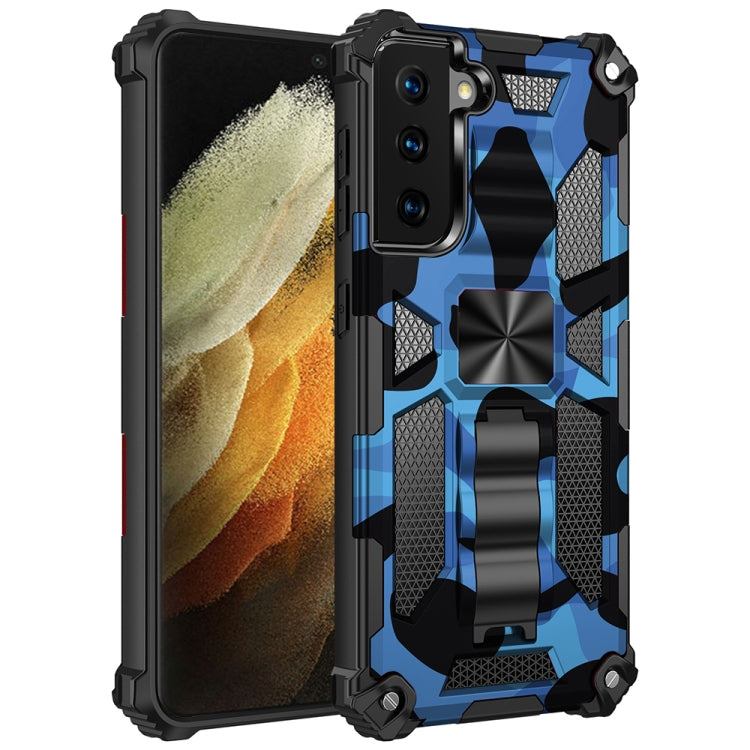 For Samsung Galaxy S21 Ultra 5G Camouflage Armor Shockproof TPU + PC Magnetic Protective Case with Holder(Dark Blue) - Galaxy S21 Ultra 5G Cases by PMC Jewellery | Online Shopping South Africa | PMC Jewellery