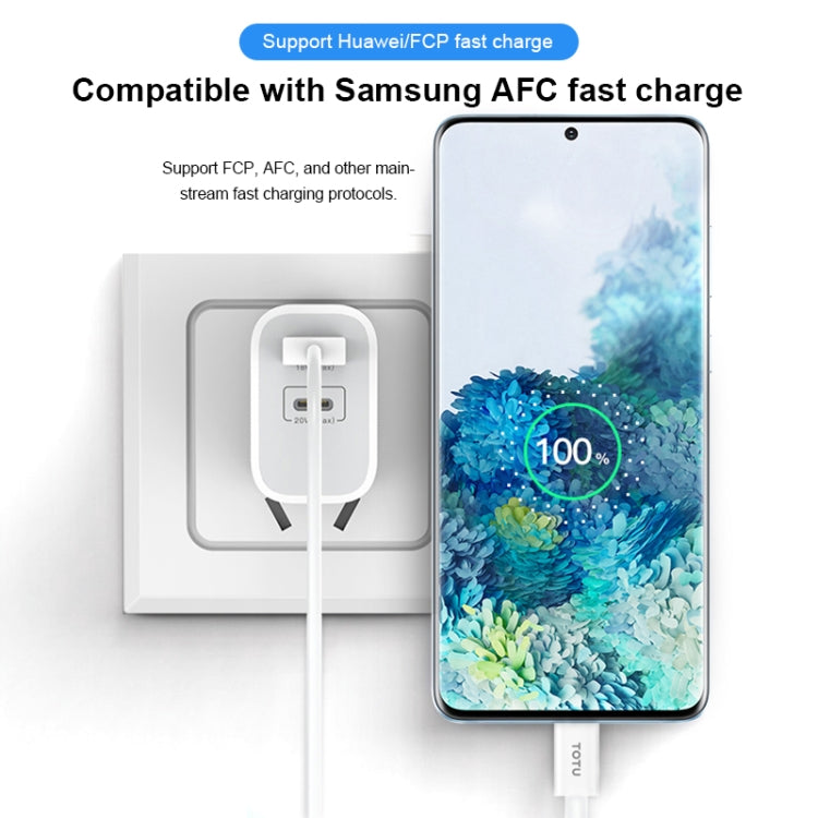 TOTUDESIGN CACQ-015 Glory Series 20W Type-C / USB-C + USB Fast Charging Travel Charger Power Adapter, UK Plug(White) - USB Charger by TOTUDESIGN | Online Shopping South Africa | PMC Jewellery