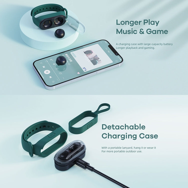 Remax TWS-15 Bluetooth 5.0 Portable Wristband Style True Wireless Stereo Earphone(Green) - TWS Earphone by REMAX | Online Shopping South Africa | PMC Jewellery