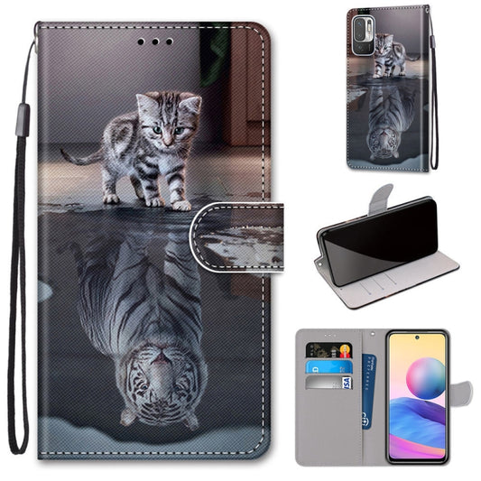 For Xiaomi Redmi Note 10 5G Coloured Drawing Cross Texture Horizontal Flip PU Leather Case with Holder & Card Slots & Wallet & Lanyard(Cat Becomes Tiger) - Xiaomi Cases by PMC Jewellery | Online Shopping South Africa | PMC Jewellery