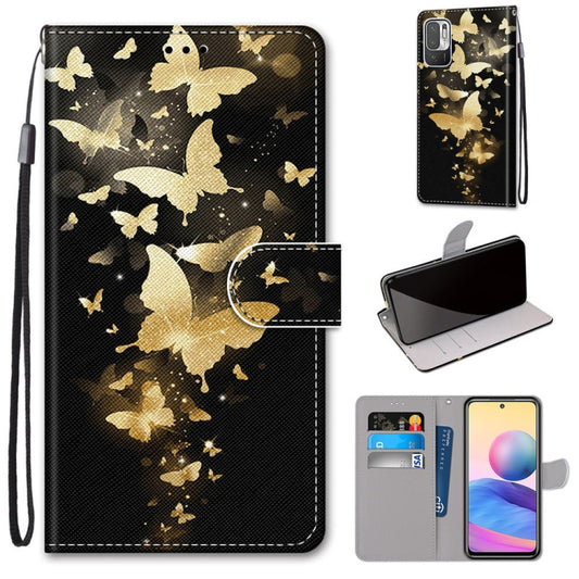 For Xiaomi Redmi Note 10 5G Coloured Drawing Cross Texture Horizontal Flip PU Leather Case with Holder & Card Slots & Wallet & Lanyard(Golden Butterfly Group) - Xiaomi Cases by PMC Jewellery | Online Shopping South Africa | PMC Jewellery