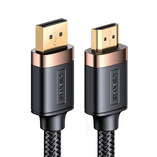 USAMS US-SJ530 U74 DP to HDMI 4K Glossy Aluminum Alloy HD Audio and Video Cable, Cable Length: 2m(Black) -  by USAMS | Online Shopping South Africa | PMC Jewellery