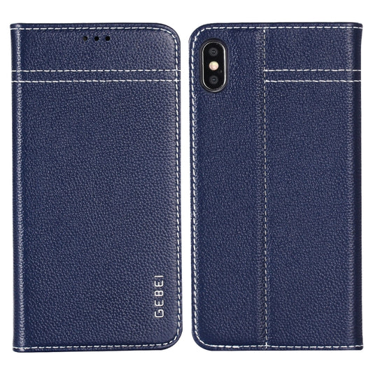 For iPhone XS / X GEBEI Top-grain Leather Horizontal Flip Protective Case with Holder & Card Slots(Blue) - More iPhone Cases by GEBEI | Online Shopping South Africa | PMC Jewellery