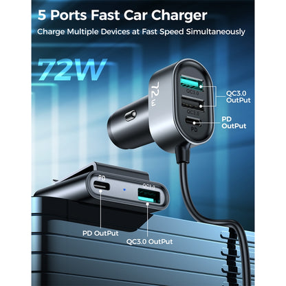 JOYROOM JR-CL05 72W 2 PD USB-C / Type-C + 3 QC 3.0 USB Fast Car Charger(Black) - Car Charger by JOYROOM | Online Shopping South Africa | PMC Jewellery