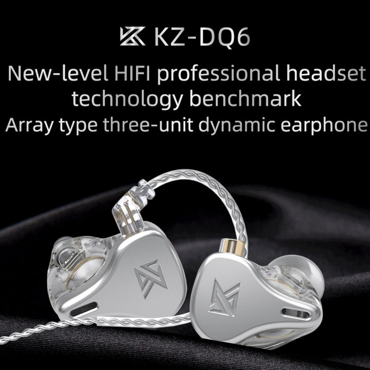 KZ DQ6 3-unit Dynamic HiFi In-Ear Wired Earphone With Mic(Silver) - In Ear Wired Earphone by KZ | Online Shopping South Africa | PMC Jewellery