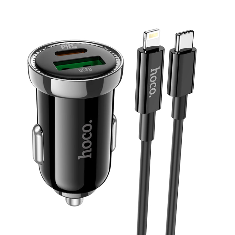 hoco Z44 Leading PD 20W USB-C / Type-C + QC 3.0 USB Car Charger with USB-C / Type-C to 8 Pin Data Cable Set(Black) - Car Charger by hoco | Online Shopping South Africa | PMC Jewellery