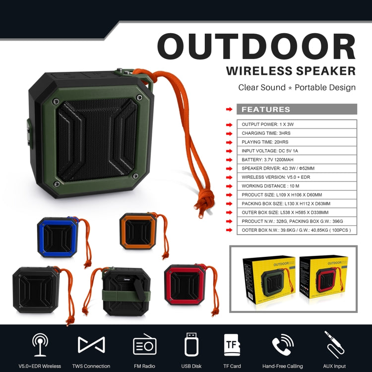 New Rixing NR-103 Mini TWS Bluetooth Speaker with Lanyard(Orange) - Desktop Speaker by NewRixing | Online Shopping South Africa | PMC Jewellery | Buy Now Pay Later Mobicred