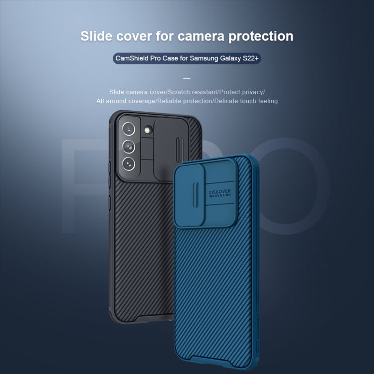 For Samsung Galaxy S22+ 5G NILLKIN Black Mirror Pro Series Camshield Phone Case(Blue) - Galaxy S22+ 5G Cases by NILLKIN | Online Shopping South Africa | PMC Jewellery