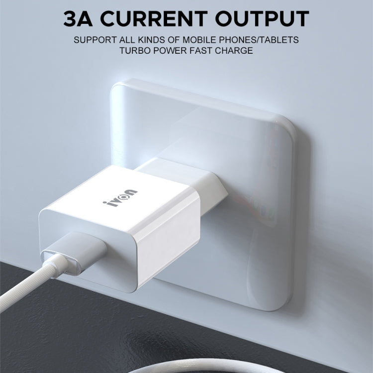 IVON AD-35 2 in 1 18W QC3.0 USB Port Travel Charger + 1m USB to 8 Pin Data Cable Set, EU Plug(White) - USB Charger by IVON | Online Shopping South Africa | PMC Jewellery