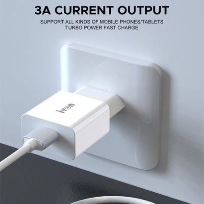 IVON AD-35 2 in 1 18W QC3.0 USB Port Travel Charger + 1m USB to 8 Pin Data Cable Set, EU Plug(White) - USB Charger by IVON | Online Shopping South Africa | PMC Jewellery