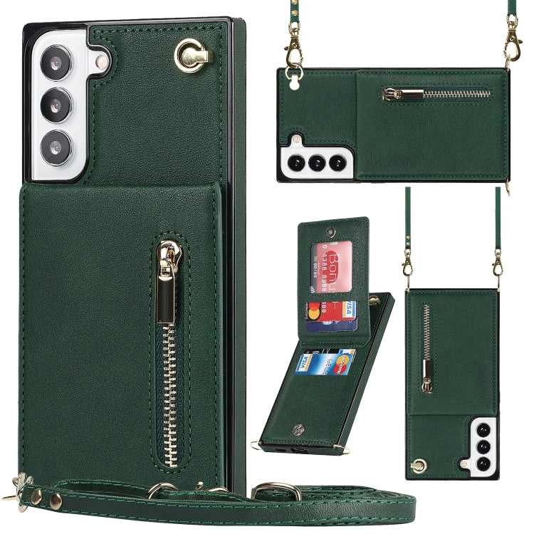 For Samsung Galaxy S21 FE 5G Cross-body Square Zipper Card Holder Bag Phone Case(Green) - Galaxy Phone Cases by PMC Jewellery | Online Shopping South Africa | PMC Jewellery