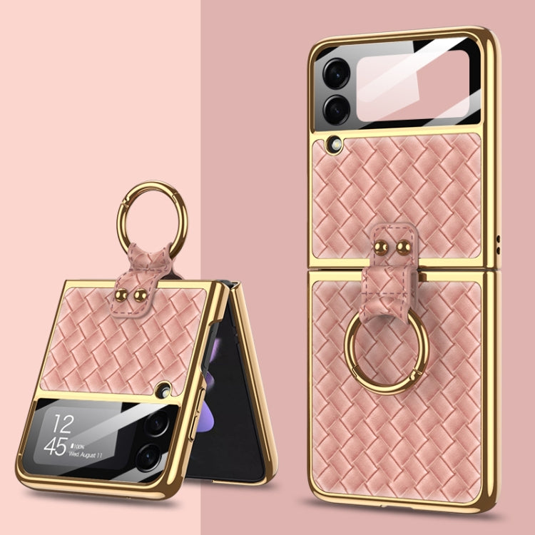 For Samsung Galaxy Z Flip3 5G GKK Integrated Plating Weave Texture Phone Case with Ring Holder(Pink) - Galaxy Phone Cases by GKK | Online Shopping South Africa | PMC Jewellery