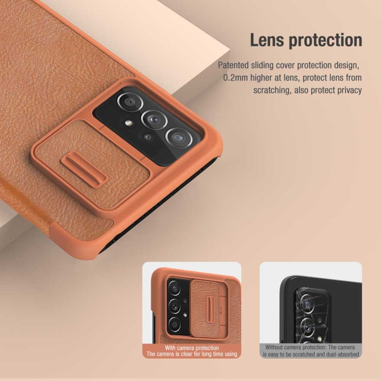 For Samsung Galaxy A73 5G NILLKIN QIN Series Pro Sliding Camera Cover Design Leather Phone Case(Brown) - Galaxy Phone Cases by NILLKIN | Online Shopping South Africa | PMC Jewellery