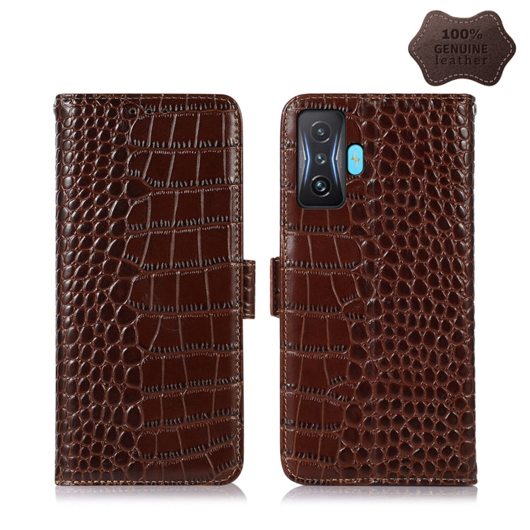 For Xiaomi Redmi K50 Gaming Crocodile Top Layer Cowhide Leather Phone Case(Brown) - Xiaomi Cases by PMC Jewellery | Online Shopping South Africa | PMC Jewellery