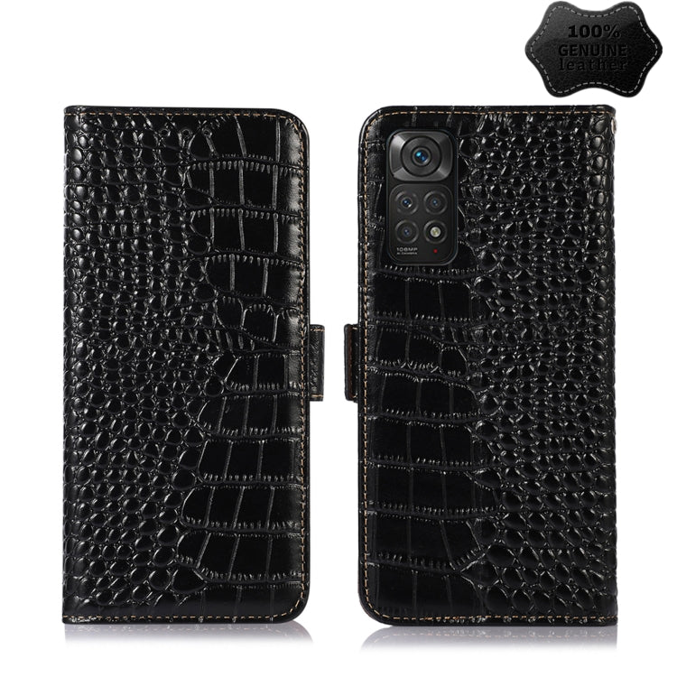 For Xiaomi Redmi Note 11 4G/11S 4G Global Crocodile Top Layer Cowhide Leather Phone Case(Black) - Xiaomi Cases by PMC Jewellery | Online Shopping South Africa | PMC Jewellery