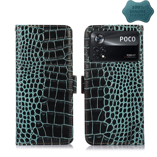 For Xiaomi Poco X4 Pro 5G Crocodile Top Layer Cowhide Leather Phone Case(Green) - Xiaomi Cases by PMC Jewellery | Online Shopping South Africa | PMC Jewellery