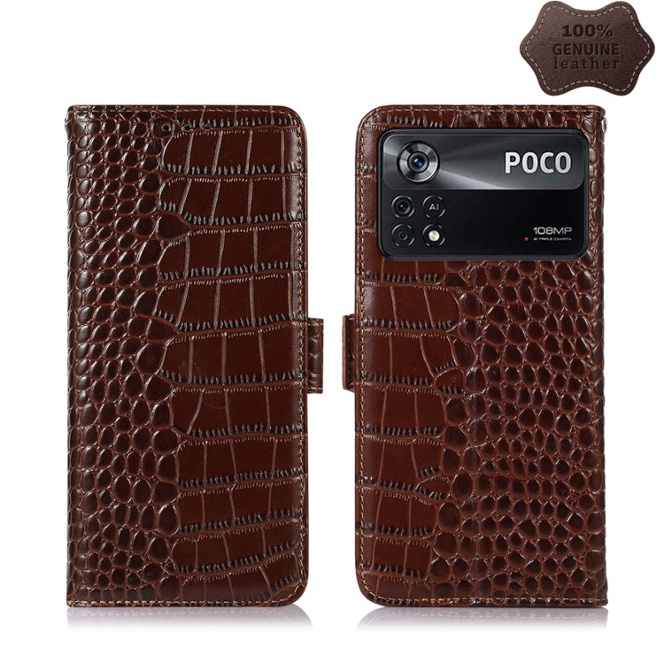 For Xiaomi Poco X4 Pro 5G Crocodile Top Layer Cowhide Leather Phone Case(Brown) - Xiaomi Cases by PMC Jewellery | Online Shopping South Africa | PMC Jewellery