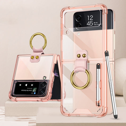 For Samsung Galaxy Z Flip3 5G GKK Shockproof Airbag Phone Case with Ring Holder & Stylus Pen(Transparent Pink) - Galaxy Phone Cases by GKK | Online Shopping South Africa | PMC Jewellery