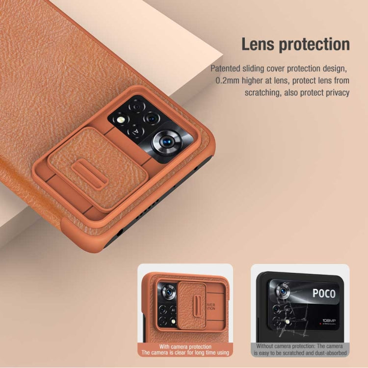 For Xiaomi Poco X4 Pro 5G NILLKIN QIN Series Pro Sliding Camera Cover Leather Phone Case(Brown) - Xiaomi Cases by NILLKIN | Online Shopping South Africa | PMC Jewellery