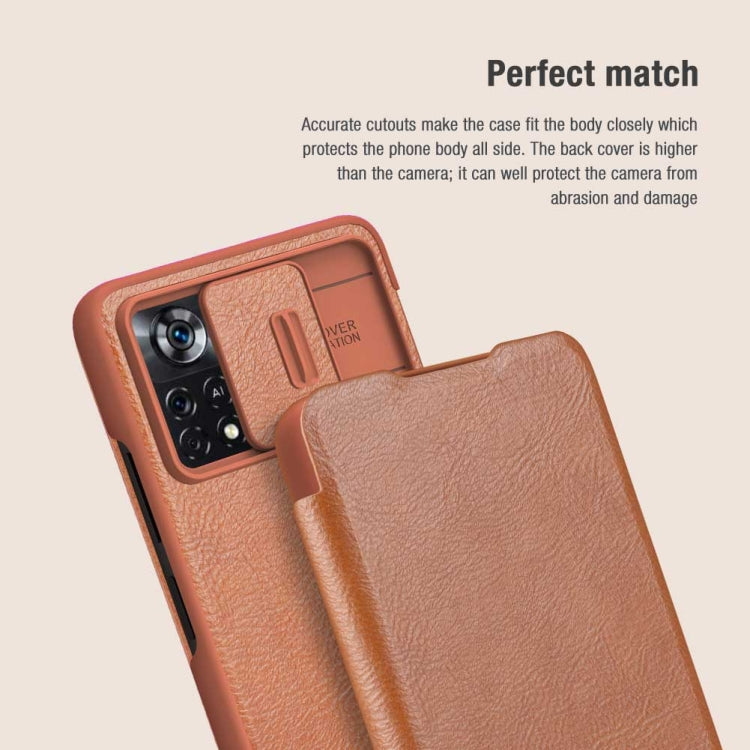 For Xiaomi Poco X4 Pro 5G NILLKIN QIN Series Pro Sliding Camera Cover Leather Phone Case(Brown) - Xiaomi Cases by NILLKIN | Online Shopping South Africa | PMC Jewellery