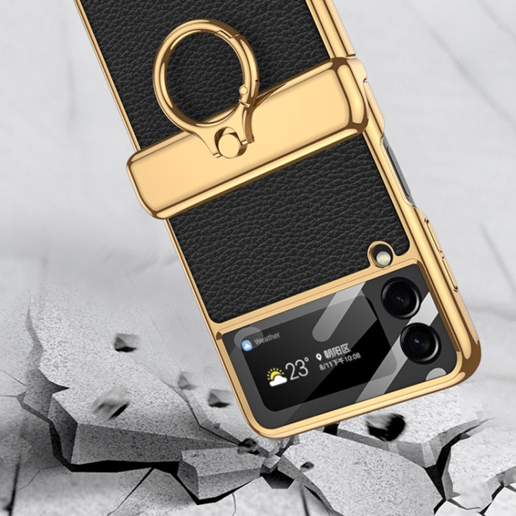 For Samsung Galaxy Z Flip3 5G GKK Integrated Plating + Leather Flip Phone Case(Black) - Galaxy Phone Cases by GKK | Online Shopping South Africa | PMC Jewellery