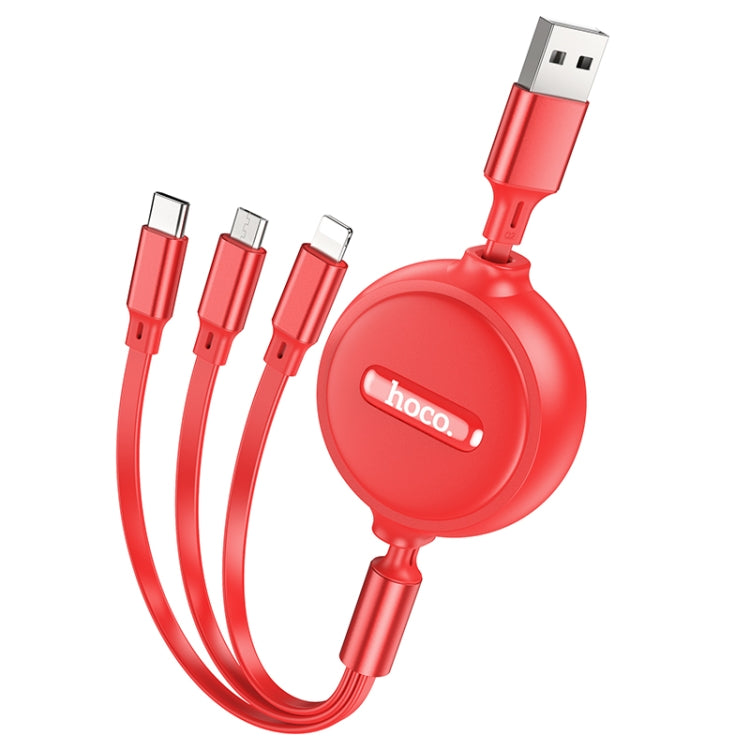 hoco X75 3 in 1 2A 8 Pin + USB-C / Type-C + Micro USB Double-pull Charging Cable, Length: 1m(Red) - Multifunction Cable by hoco | Online Shopping South Africa | PMC Jewellery