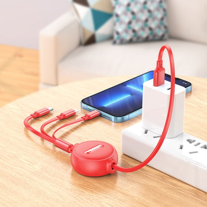 hoco X75 3 in 1 2A 8 Pin + USB-C / Type-C + Micro USB Double-pull Charging Cable, Length: 1m(Red) - Multifunction Cable by hoco | Online Shopping South Africa | PMC Jewellery