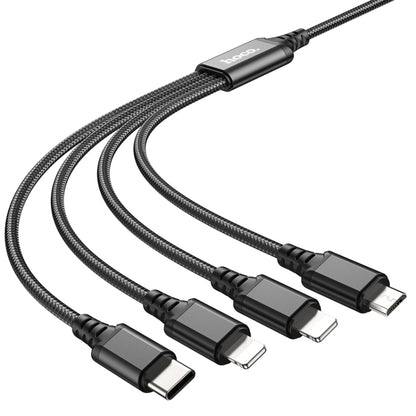 hoco X76 4 in 1 2A Dual 8 Pin + USB-C / Type-C + Micro USB Super Charging Cable,Length: 1m(Black) - Multifunction Cable by hoco | Online Shopping South Africa | PMC Jewellery