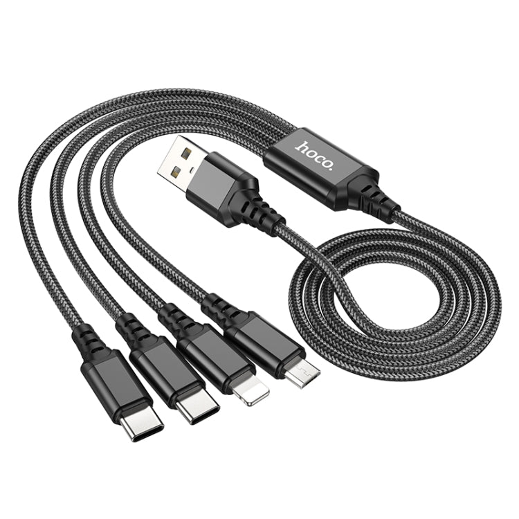 hoco X76 4 in 1 2A Dual USB-C/Type-C +8 Pin + Micro USB Super Charging Cable,Length: 1m(Black) - Multifunction Cable by hoco | Online Shopping South Africa | PMC Jewellery