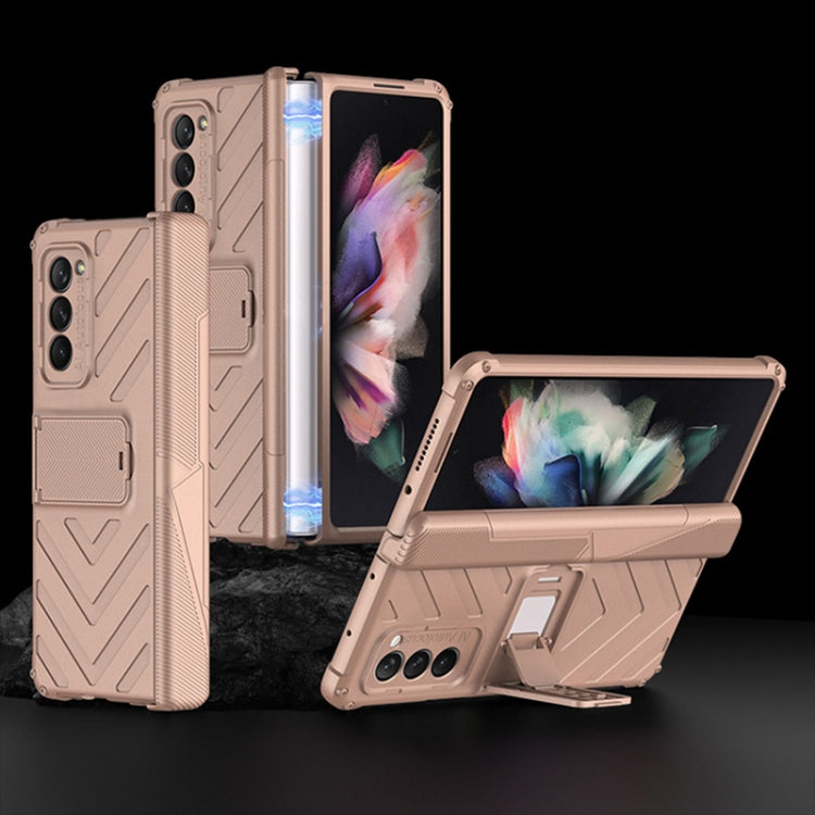 For Samsung Galaxy Z Fold2 5G GKK Integrated Magnetic Armor Flip Phone Case with Holder(Mist Gold) - Galaxy Phone Cases by GKK | Online Shopping South Africa | PMC Jewellery