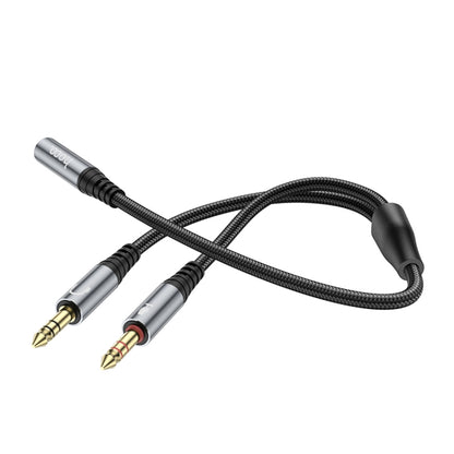 hoco UPA21 2 in 1 3.5mm Female to 2 x Male Headset Audio Adapter Cable(Metal Grey) - Cable & Splitter by hoco | Online Shopping South Africa | PMC Jewellery