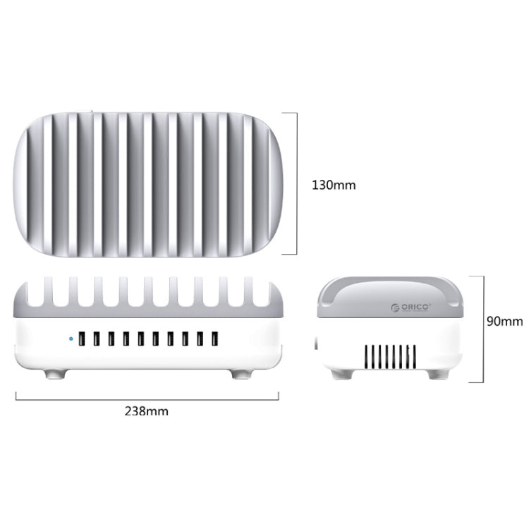 ORICO DUK-10P-DX 120W 5V 2.4A 10 Ports USB Charging Station, US Plug(White) - Multifunction Charger by ORICO | Online Shopping South Africa | PMC Jewellery