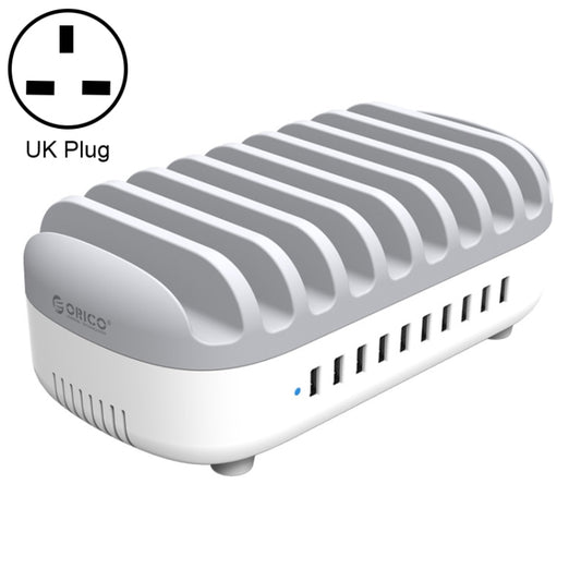 ORICO DUK-10P-DX 120W 5V 2.4A 10 Ports USB Charging Station, UK Plug(White) - Multifunction Charger by ORICO | Online Shopping South Africa | PMC Jewellery