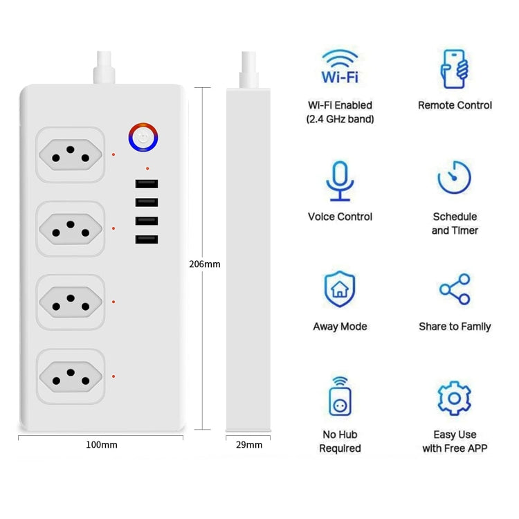 ZigBee 10A SM-SO301-B 4 Holes + 4 USB Multi-purpose Smart Power Strip, Brazil Plug - Smart Socket by PMC Jewellery | Online Shopping South Africa | PMC Jewellery