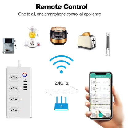 WiFi 10A SM-SO301-B 4 Holes + 4 USB Multi-purpose Smart Power Strip, Brazil Plug - Smart Socket by PMC Jewellery | Online Shopping South Africa | PMC Jewellery