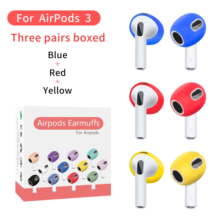 3 Pairs Earphone Silicone Earmuffs For AirPods 3(Blue+Red+Yellow) - For AirPods 3 by PMC Jewellery | Online Shopping South Africa | PMC Jewellery