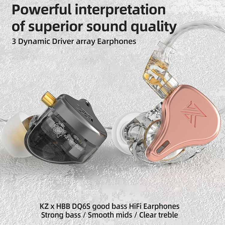 KZ-DQ6S 1.2m Three-Unit Dynamic Subwoofer In-Ear Headphones, Style:With Microphone(Pink) - In Ear Wired Earphone by KZ | Online Shopping South Africa | PMC Jewellery