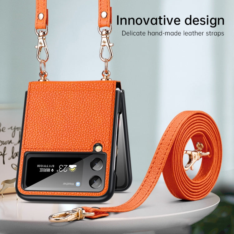 For Samsung Galaxy Z Flip3 5G SULADA Litchi Texture Leather + TPU Phone Case with Strap(Orange) - Galaxy Phone Cases by SULADA | Online Shopping South Africa | PMC Jewellery