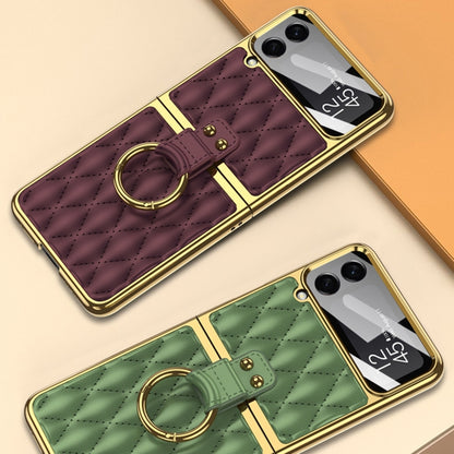 For Samsung Galaxy Z Flip4 GKK Integrated Plating + Leather Phone Case with Ring(Purple) - Galaxy Z Flip4 5G Cases by GKK | Online Shopping South Africa | PMC Jewellery