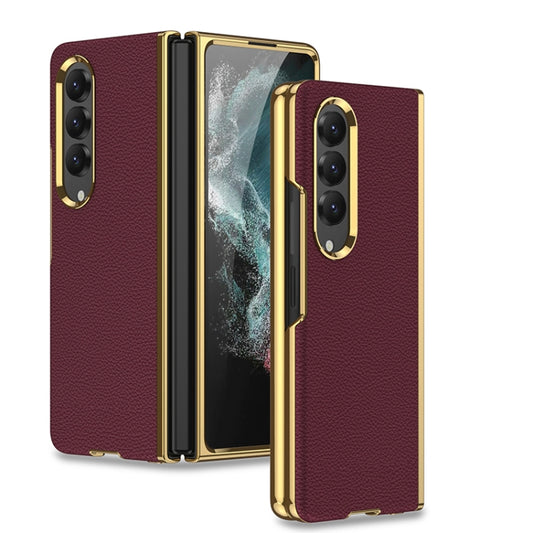 For Samsung Galaxy Z Fold4 GKK Electroplating Leather Surface Phone Case(Gold Brown) - Galaxy Z Fold4 5G Cases by GKK | Online Shopping South Africa | PMC Jewellery