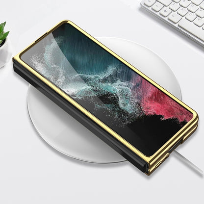 For Samsung Galaxy Z Fold4 GKK Electroplating Leather Surface Phone Case(Gold White) - Galaxy Z Fold4 5G Cases by GKK | Online Shopping South Africa | PMC Jewellery