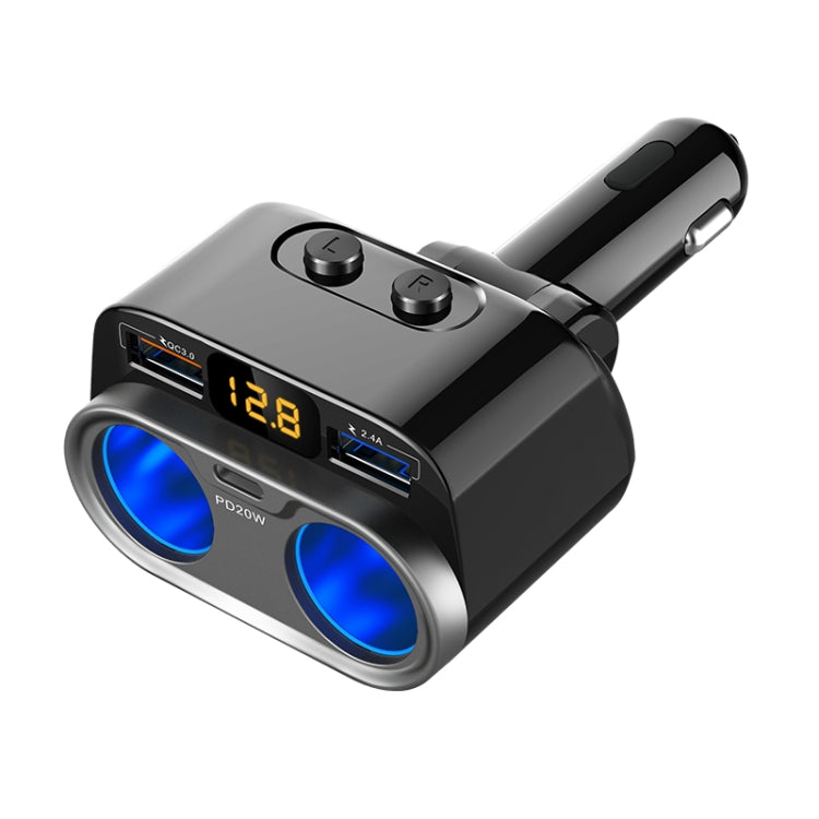 C47PQ Car Cigarette Lighter + Dual USB + Type-C Car Charger(Black) - Car Charger by PMC Jewellery | Online Shopping South Africa | PMC Jewellery