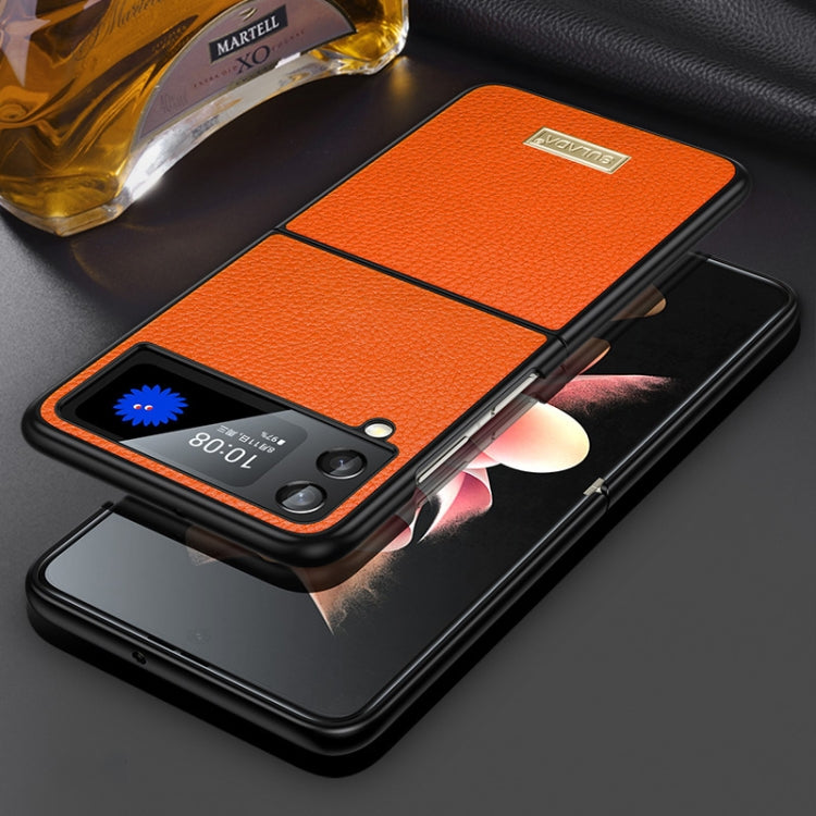 For Samsung Galaxy Z Flip4 SULADA Shockproof TPU + Handmade Leather Phone Case(Orange) - Galaxy Z Flip4 5G Cases by SULADA | Online Shopping South Africa | PMC Jewellery