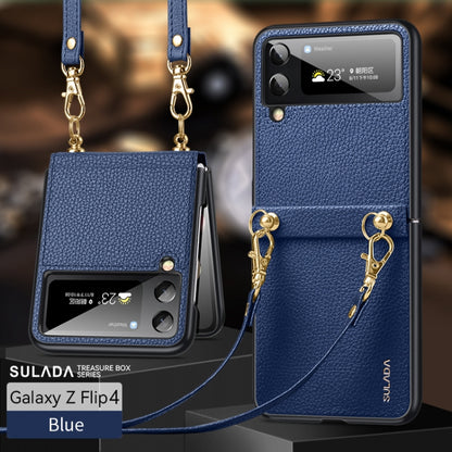 For Samsung Galaxy Z Flip4 SULADA Litchi Texture Leather + TPU Phone Case with Strap(Blue) - Galaxy Z Flip4 5G Cases by SULADA | Online Shopping South Africa | PMC Jewellery