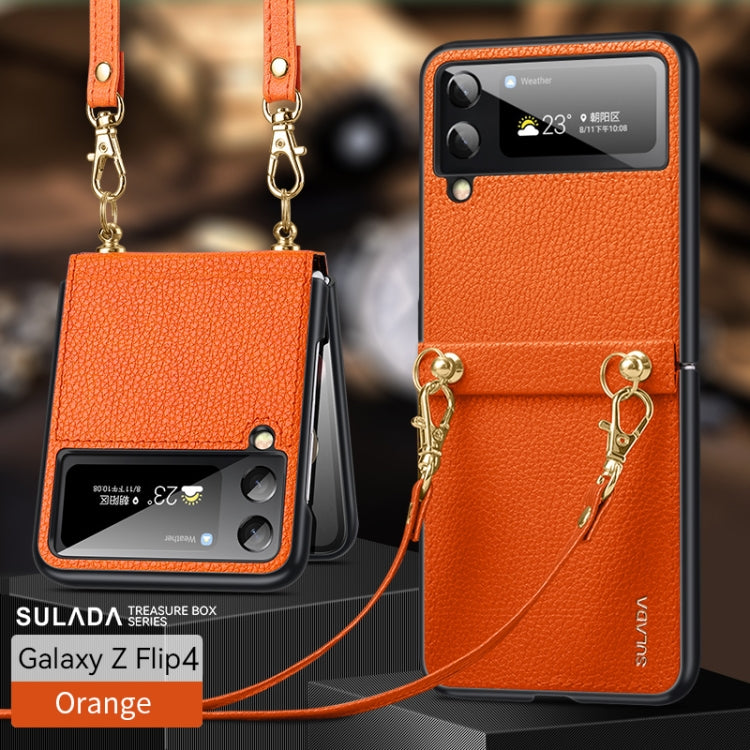 For Samsung Galaxy Z Flip4 SULADA Litchi Texture Leather + TPU Phone Case with Strap(Orange) - Galaxy Z Flip4 5G Cases by SULADA | Online Shopping South Africa | PMC Jewellery