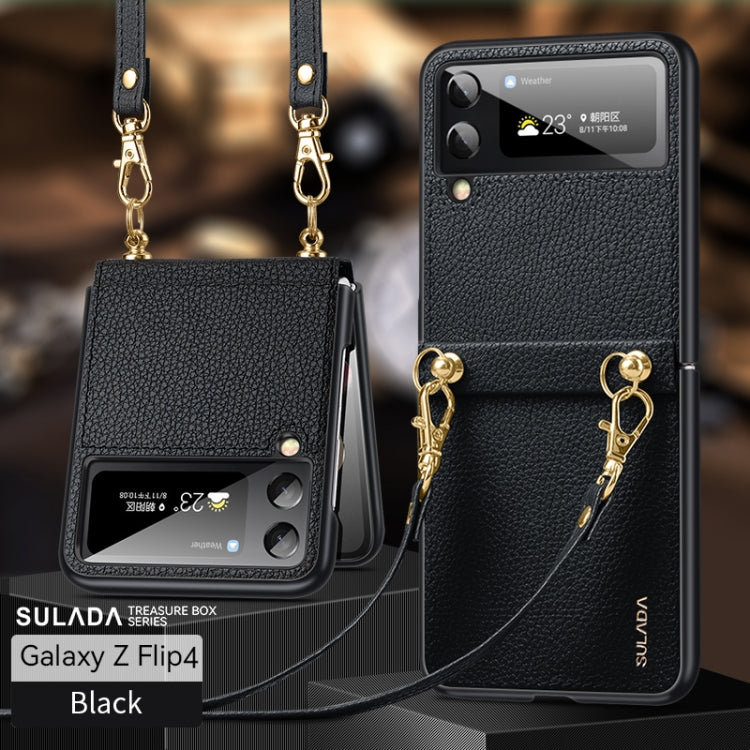 For Samsung Galaxy Z Flip4 SULADA Litchi Texture Leather + TPU Phone Case with Strap(Black) - Galaxy Z Flip4 5G Cases by SULADA | Online Shopping South Africa | PMC Jewellery