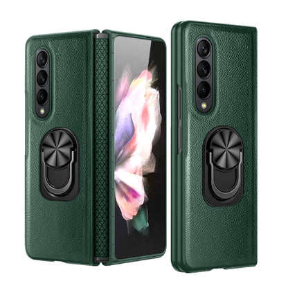 For Samsung Galaxy Z Fold4 GKK Litchi Pattern Foldable Protective Phone Case with Ring Holder(Green) - Galaxy Z Fold4 5G Cases by GKK | Online Shopping South Africa | PMC Jewellery