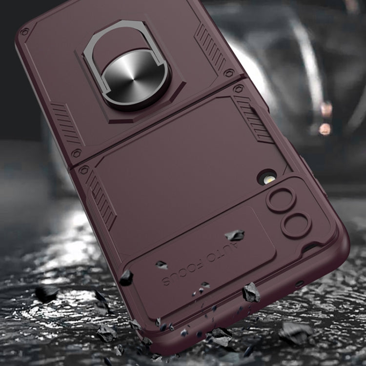 For Samsung Galaxy Z Flip4 GKK Carbon Brazing Pattern Shockproof Armor PC Phone Case with Ring Holder(Purple) - Galaxy Z Flip4 5G Cases by GKK | Online Shopping South Africa | PMC Jewellery