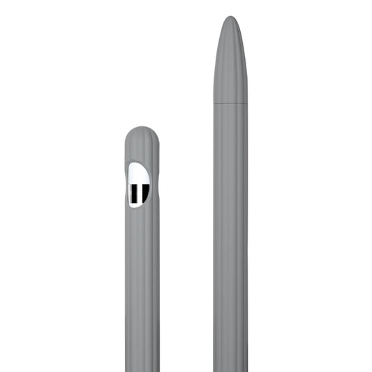 3 in 1 Striped Liquid Silicone Stylus Case with Two Tip Caps For Apple Pencil 2(Grey) - Pencil Accessories by PMC Jewellery | Online Shopping South Africa | PMC Jewellery